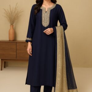 Neevy Blue Pure Soft Chiffon 3-Piece Stitched Pret