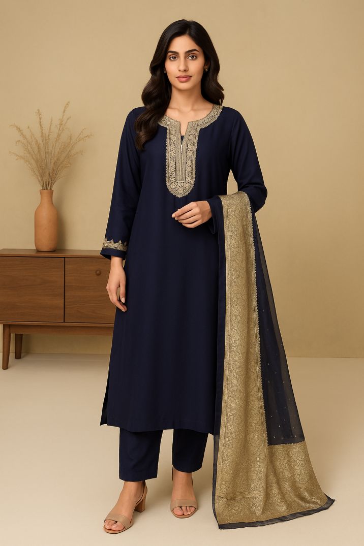 Neevy Blue Pure Soft Chiffon 3-Piece Stitched Pret